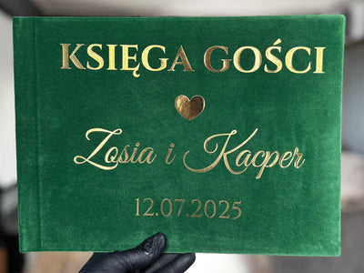 Piękna księga gości Weselnych z welurem i złotym napisem - Zielona