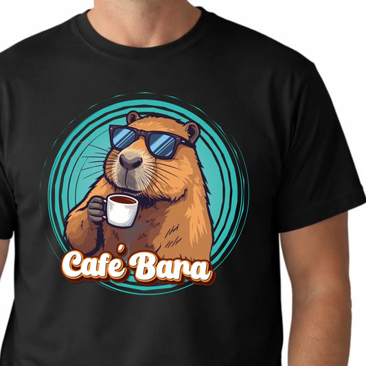 Prezent dla kawosza koszulka męska z nadrukiem kapibara cafe bara w okularach
