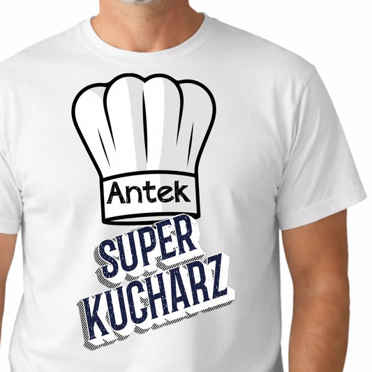 Prezent dla kucharza koszulka męska z nadrukiem super kucharz personalizowana z imieniem