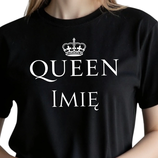 Prezent dla par koszulka damska z nadrukiem QUEEN z imieniem personalizowana