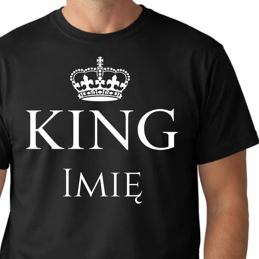Prezent dla par koszulka męska z nadrukiem KING personalizowana z imieniem