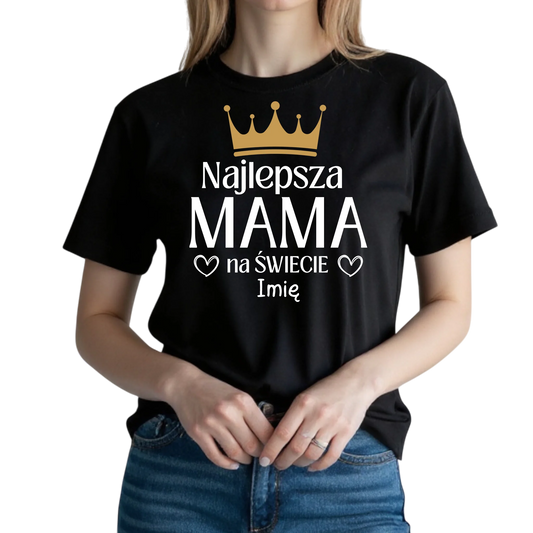 Prezent na dzień mamy koszulka z nadrukiem personalizowana z imieniem i napisem najlepsza mama na świecie