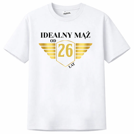 Prezent na rocznicę dla męża - personalizowana koszulka z napisem Idealny mąż od z dowolną liczbą lat