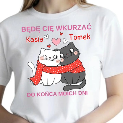 Prezent na walentynki personalizowana koszulka dla zakochanych z kotami