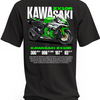 Czarna koszulka z zielonym motocyklem Kawasaki Ninja ZX-10R 30th Anniversary i dużym napisem Kawasaki