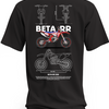 Czarna koszulka z czerwono-białym motocyklem Beta RR 350 i rysunkami technicznymi