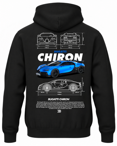 Czarna bluza z kapturem z nadrukiem samochodu Bugatti Chiron