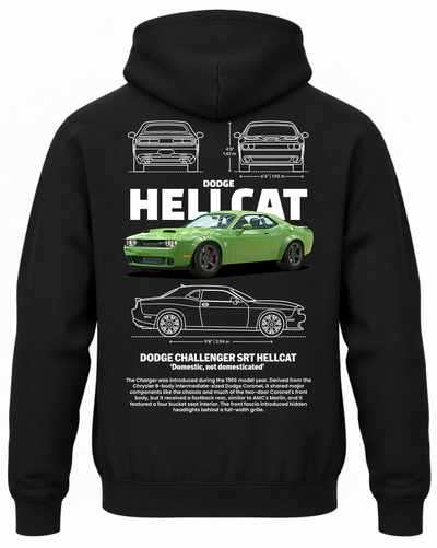 Czarna bluza z kapturem z nadrukiem samochodu Dodge Charger SRT Hellcat