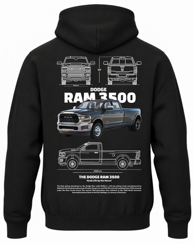 Czarna bluza z kapturem z nadrukiem samochodu Dodge RAM 3500