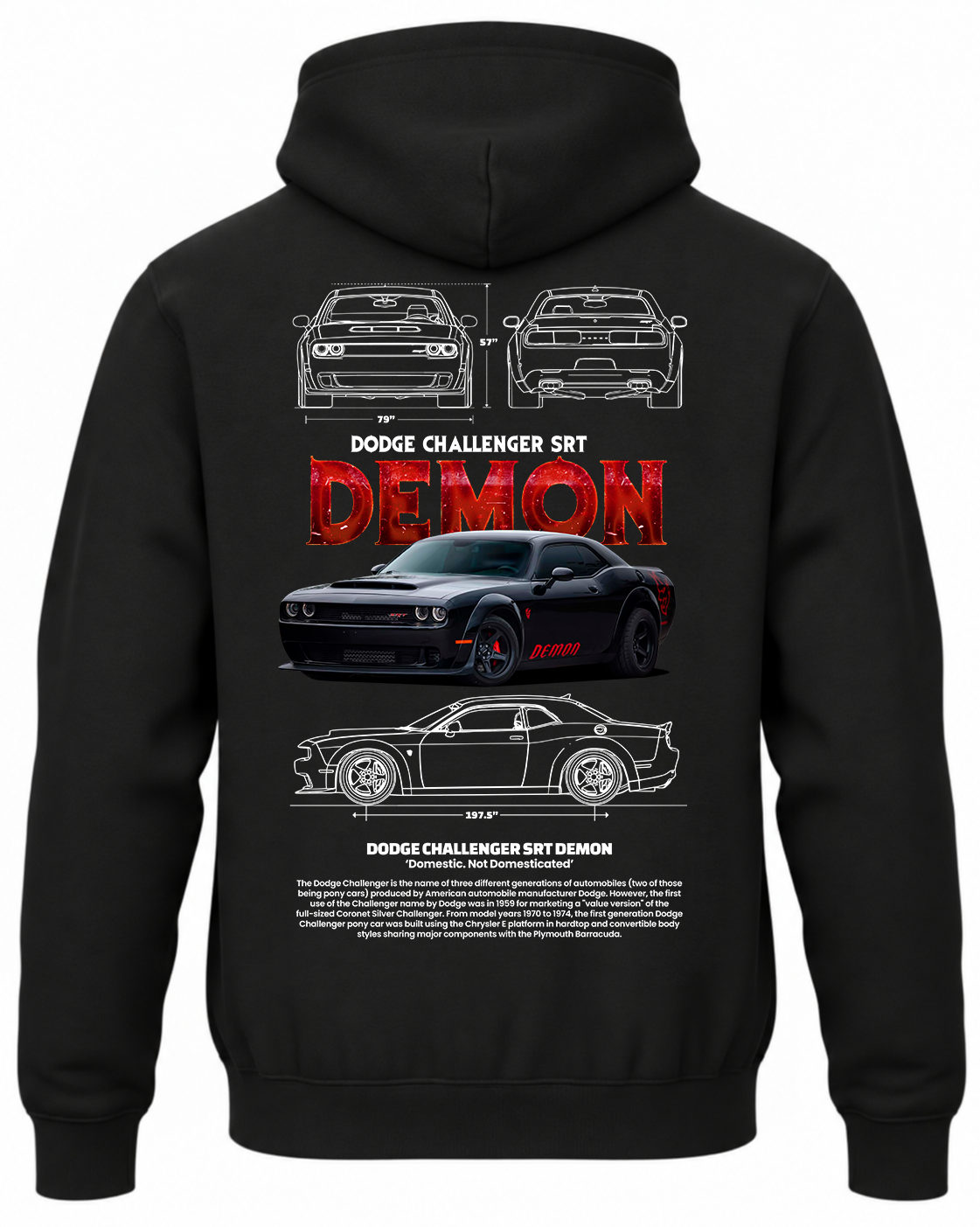 Czarna bluza z kapturem z nadrukiem samochodu Dodge SRT Demon