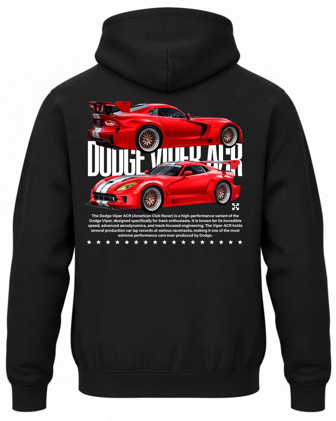 Czarna bluza z kapturem z nadrukiem samochodu Dodge Viper ACR