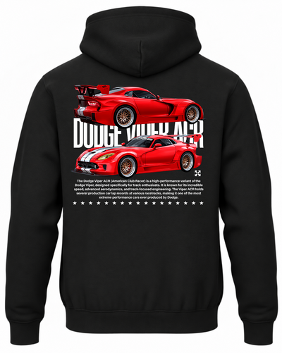 Czarna bluza z kapturem z nadrukiem samochodu Dodge Viper ACR