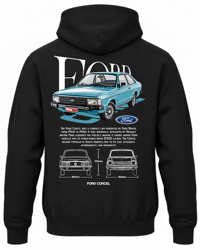 Czarna bluza z kapturem z nadrukiem samochodu Ford Corcel