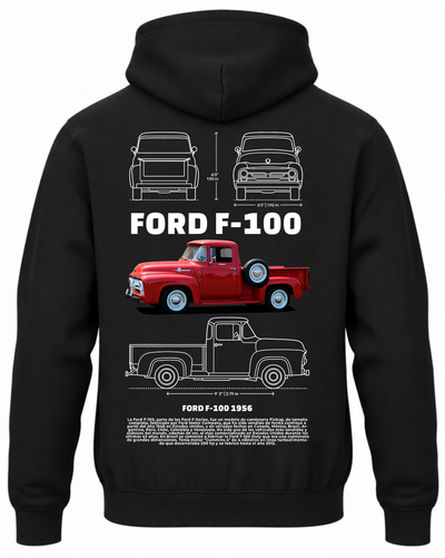 Czarna bluza z kapturem z nadrukiem samochodu Ford F-100 z 1956 roku