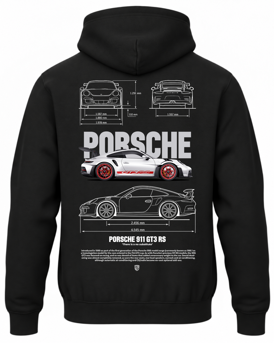 Czarna bluza z kapturem z nadrukiem Porsche 911 GT3 2023 – szary