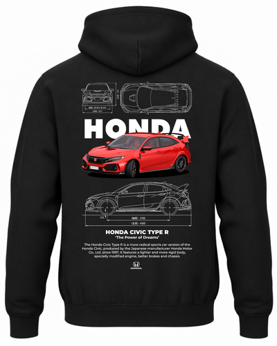 Czarna bluza z kapturem z nadrukiem samochodu Honda Civic Type R