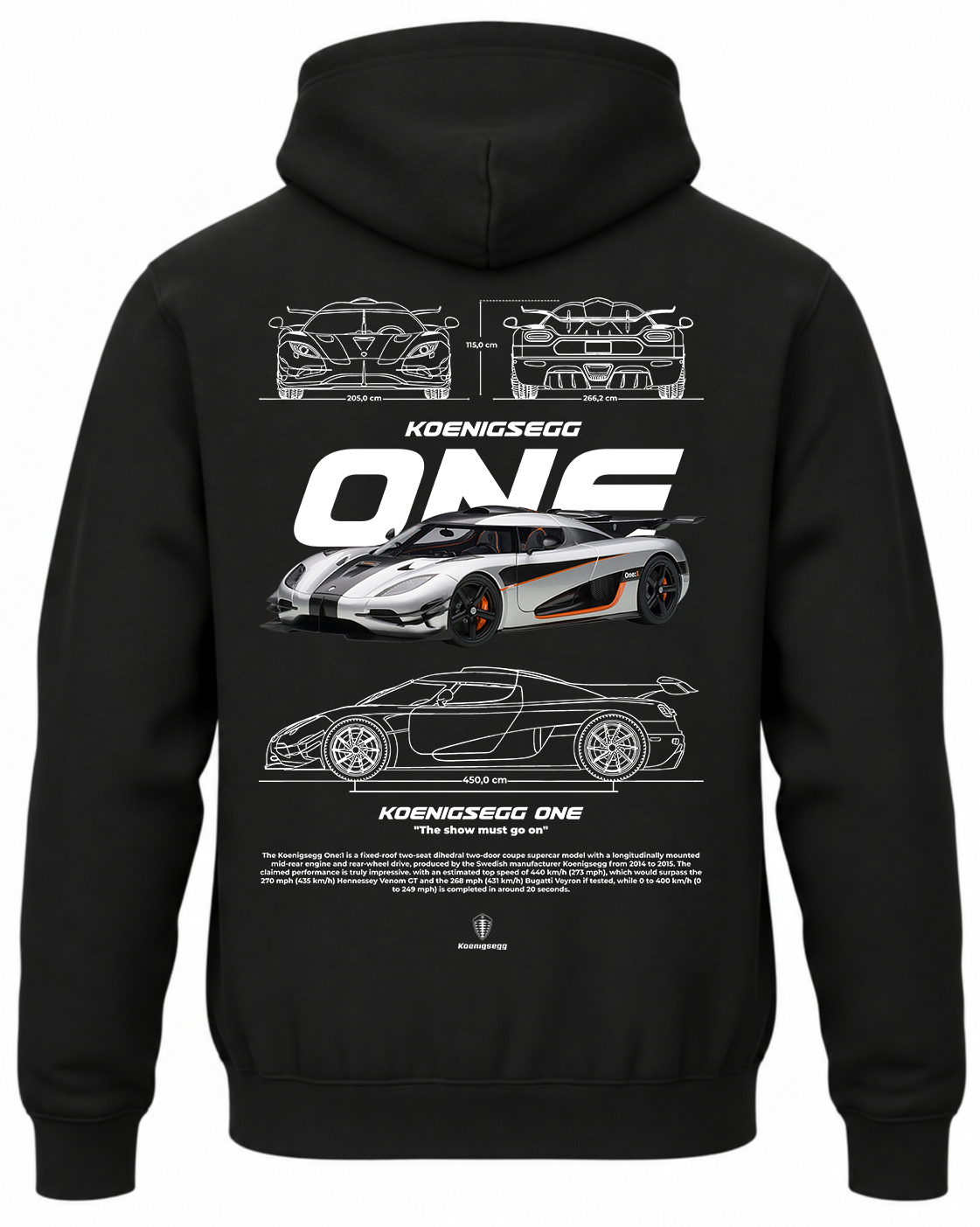 Czarna bluza z kapturem z nadrukiem Koenigsegg One:1