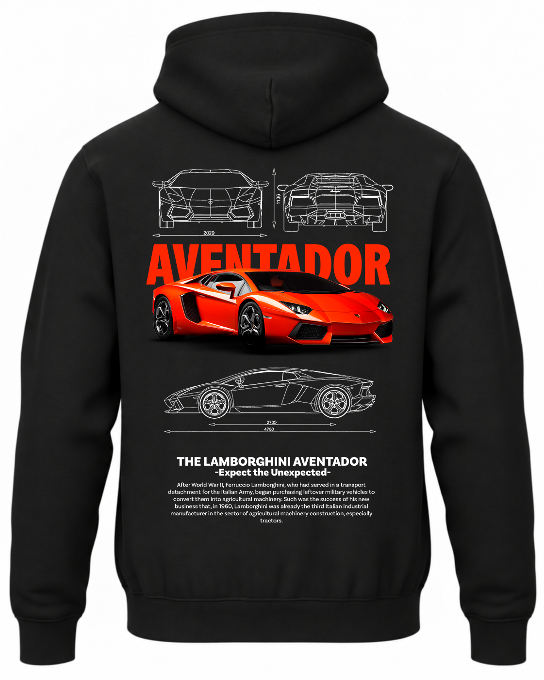 Czarna bluza z kapturem z nadrukiem Lamborghini Aventador – wzór 3