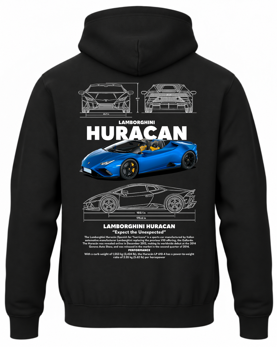 Czarna bluza z kapturem z nadrukiem Lamborghini Huracan – wzór 2
