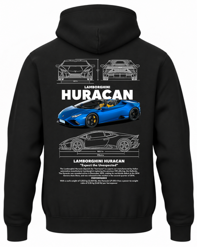 Czarna bluza z kapturem z nadrukiem Lamborghini Huracan – wzór 2