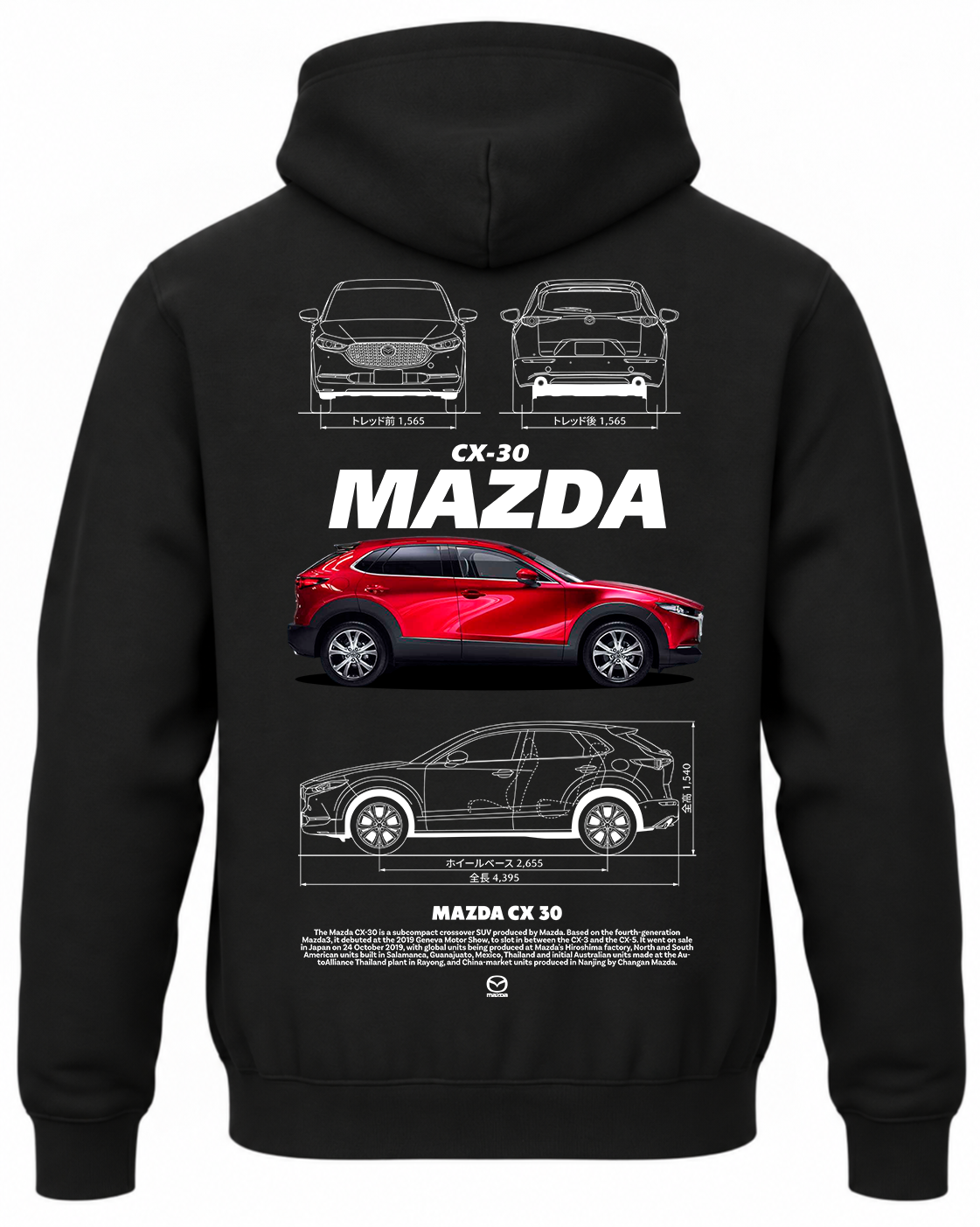 Czarna bluza z kapturem z nadrukiem Mazda CX-30