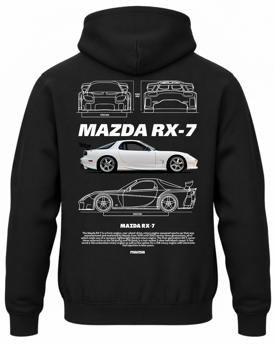 Czarna bluza z kapturem z nadrukiem Mazda RX-7