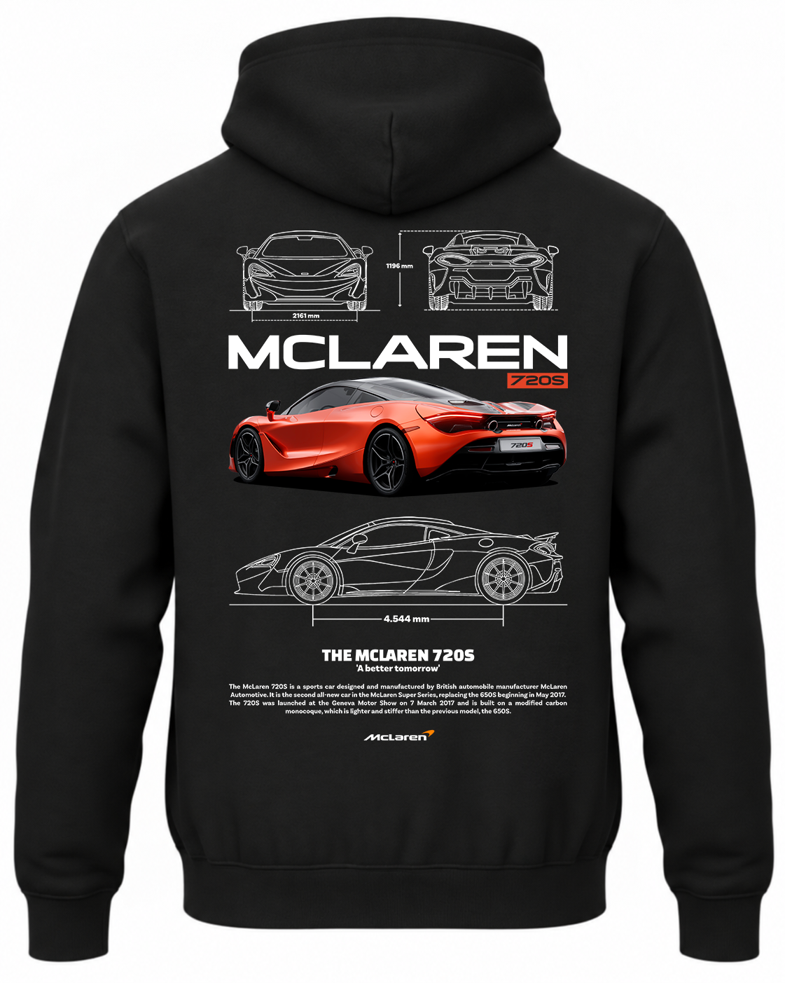 Czarna bluza z kapturem z nadrukiem McLaren 720S – wzór 2