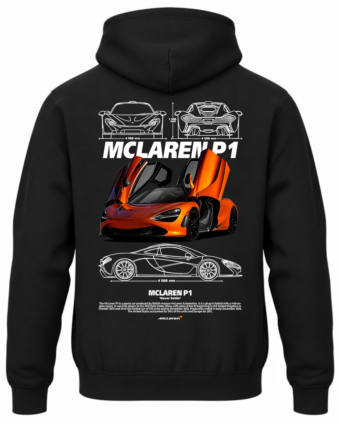 Czarna bluza z kapturem z nadrukiem McLaren P1 – wzór 2