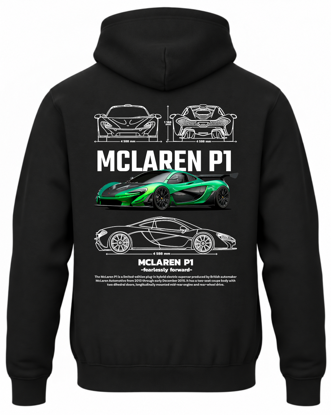 Czarna bluza z kapturem z nadrukiem McLaren P1 – zielony