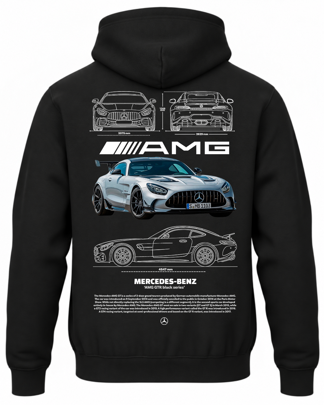 Czarna bluza z kapturem z nadrukiem Mercedes AMG – wzór 1