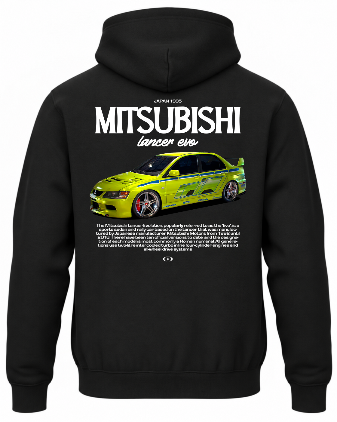 Czarna bluza z kapturem z nadrukiem Mitsubishi Lancer Evo