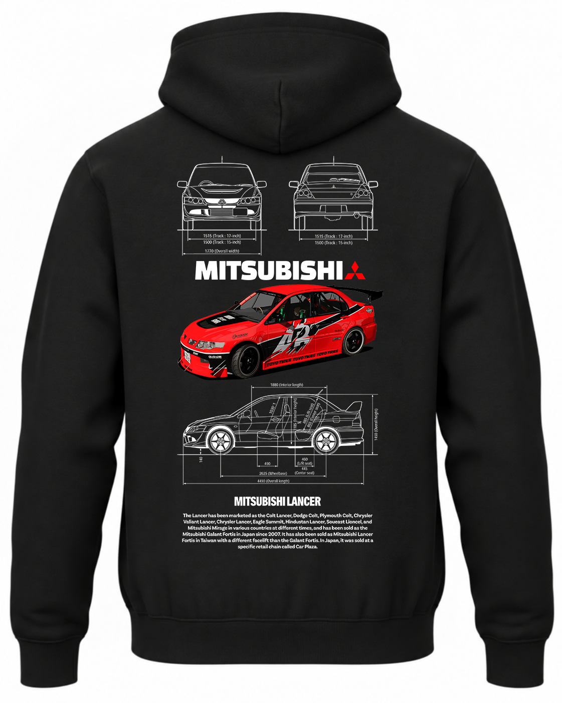 Czarna bluza z kapturem z nadrukiem Mitsubishi Lancer R