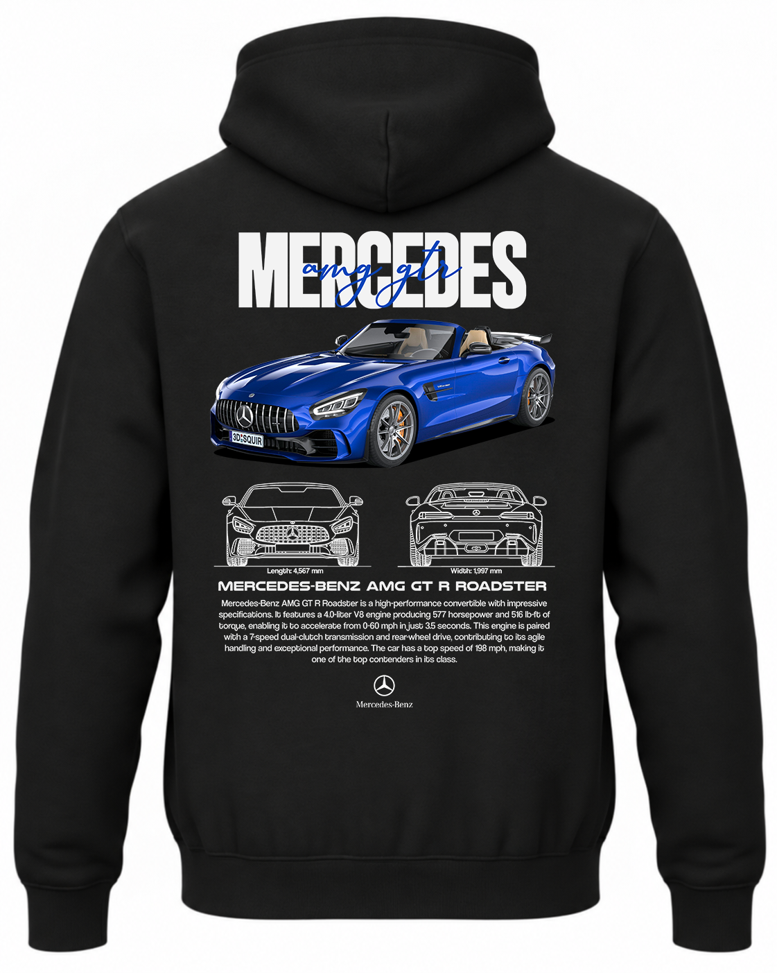 Czarna bluza z kapturem z nadrukiem Mercedes-Benz AMG GT R Roadster