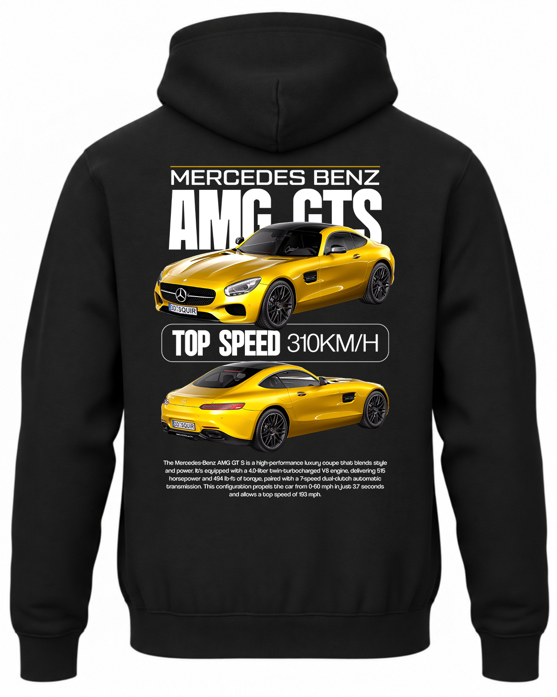 Czarna bluza z kapturem z nadrukiem Mercedes-Benz AMG GT S