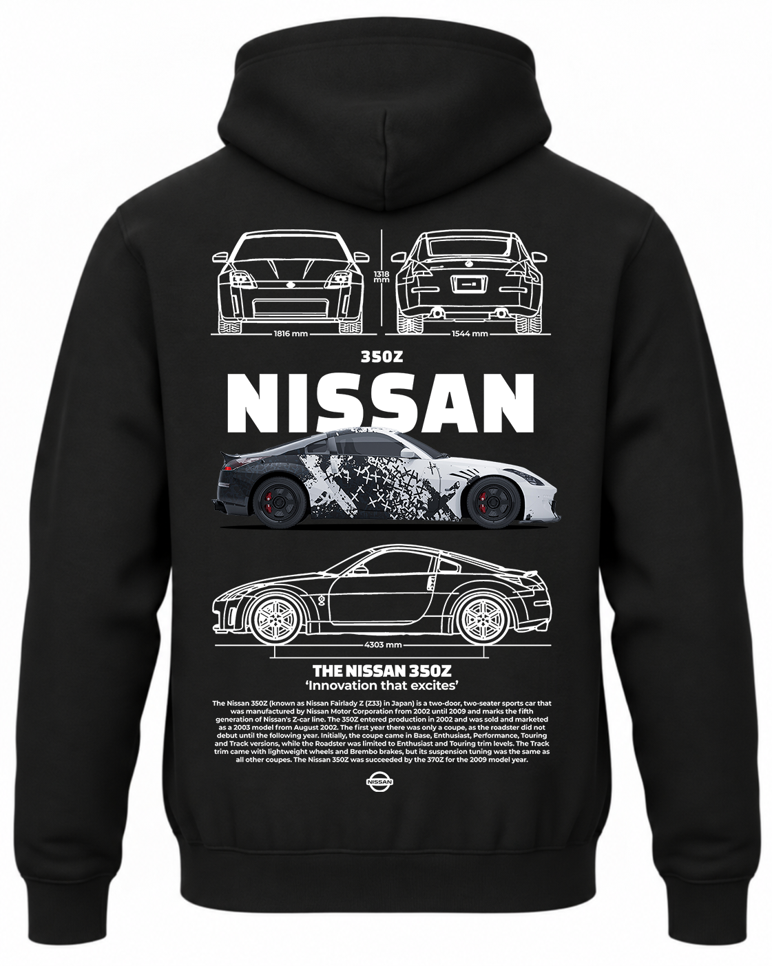 Czarna bluza z kapturem z nadrukiem Nissan 350Z