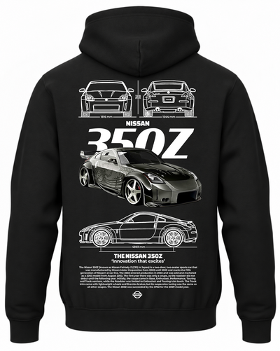 Czarna bluza z kapturem z nadrukiem Nissan 350Z – wzór biały