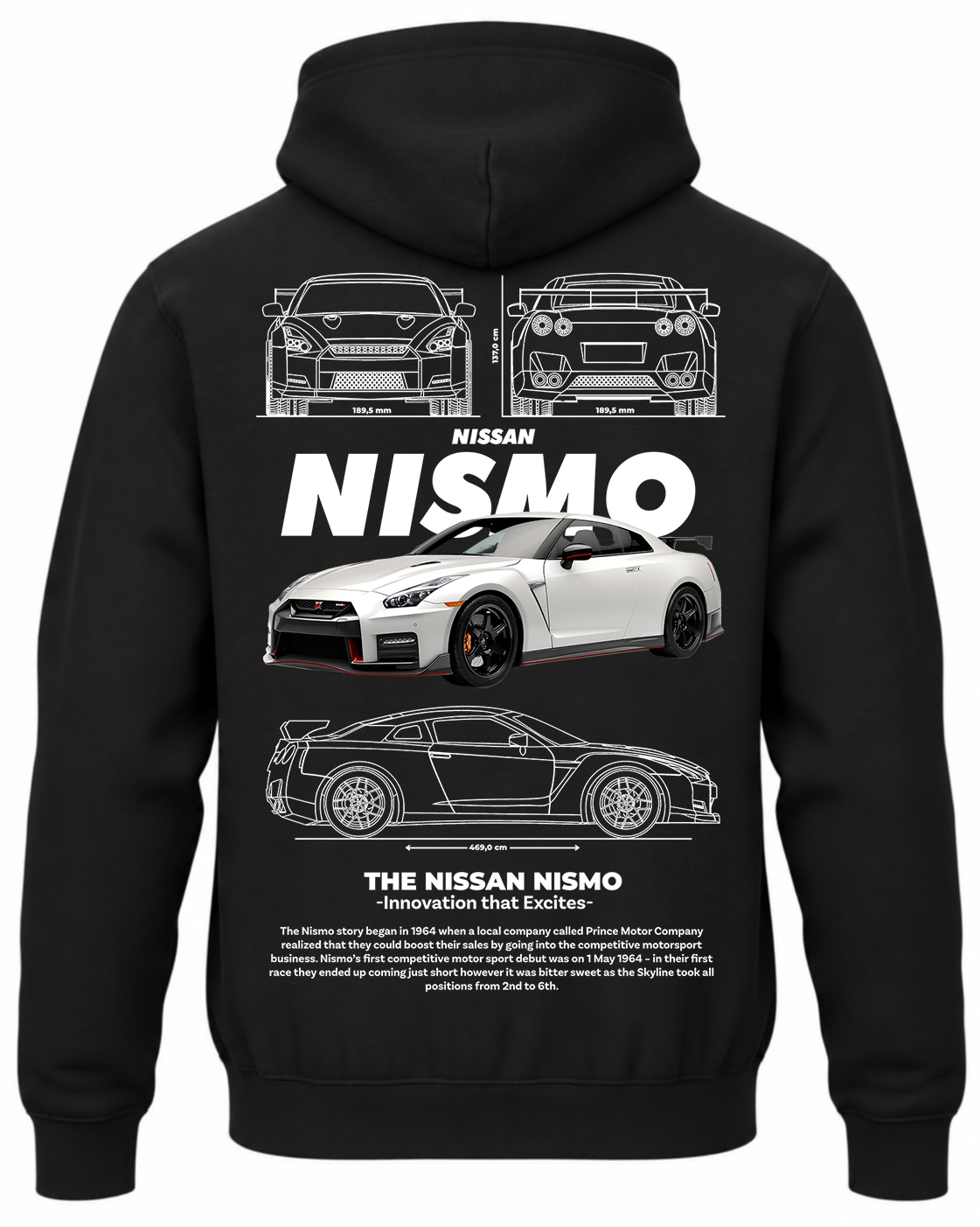 Czarna bluza z kapturem z nadrukiem Nissan Nismo – biały