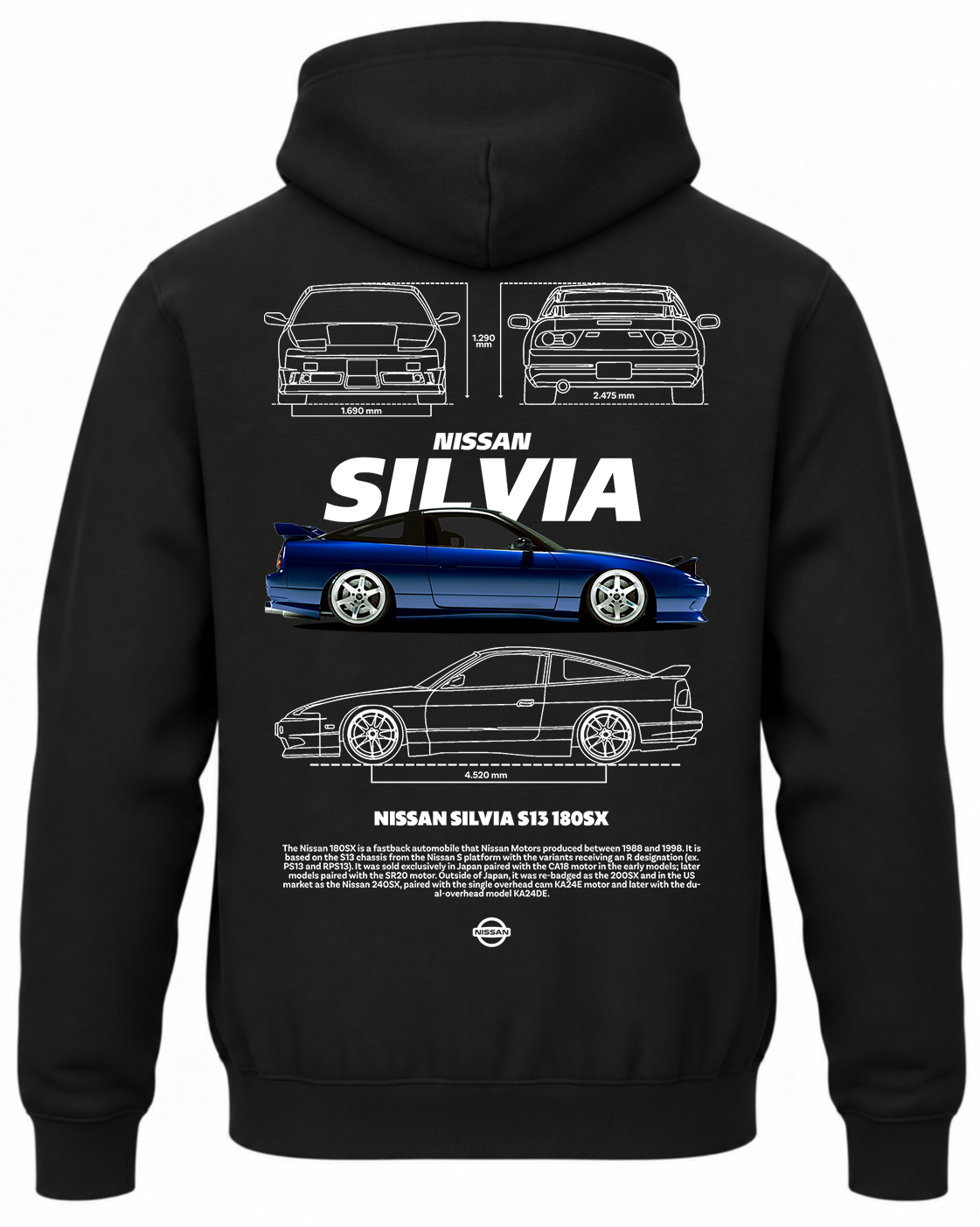 Czarna bluza z kapturem z nadrukiem Nissan Silvia S13