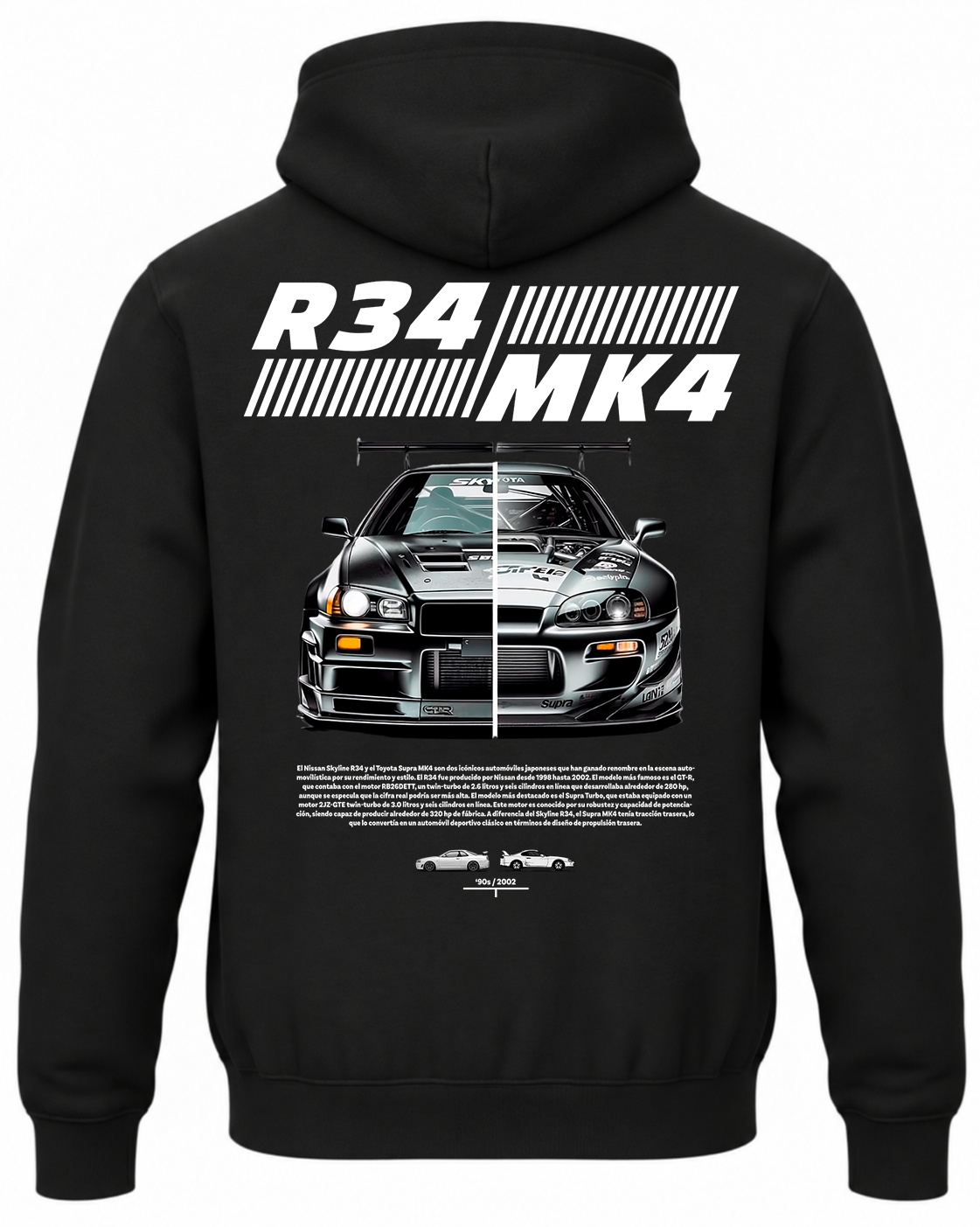 Czarna bluza z kapturem z nadrukiem Nissan Skyline vs Toyota Supra