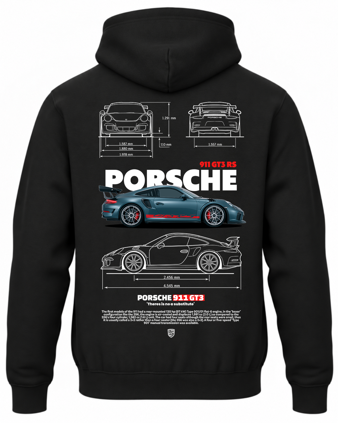 Czarna bluza z kapturem z nadrukiem Porsche – wzór 2