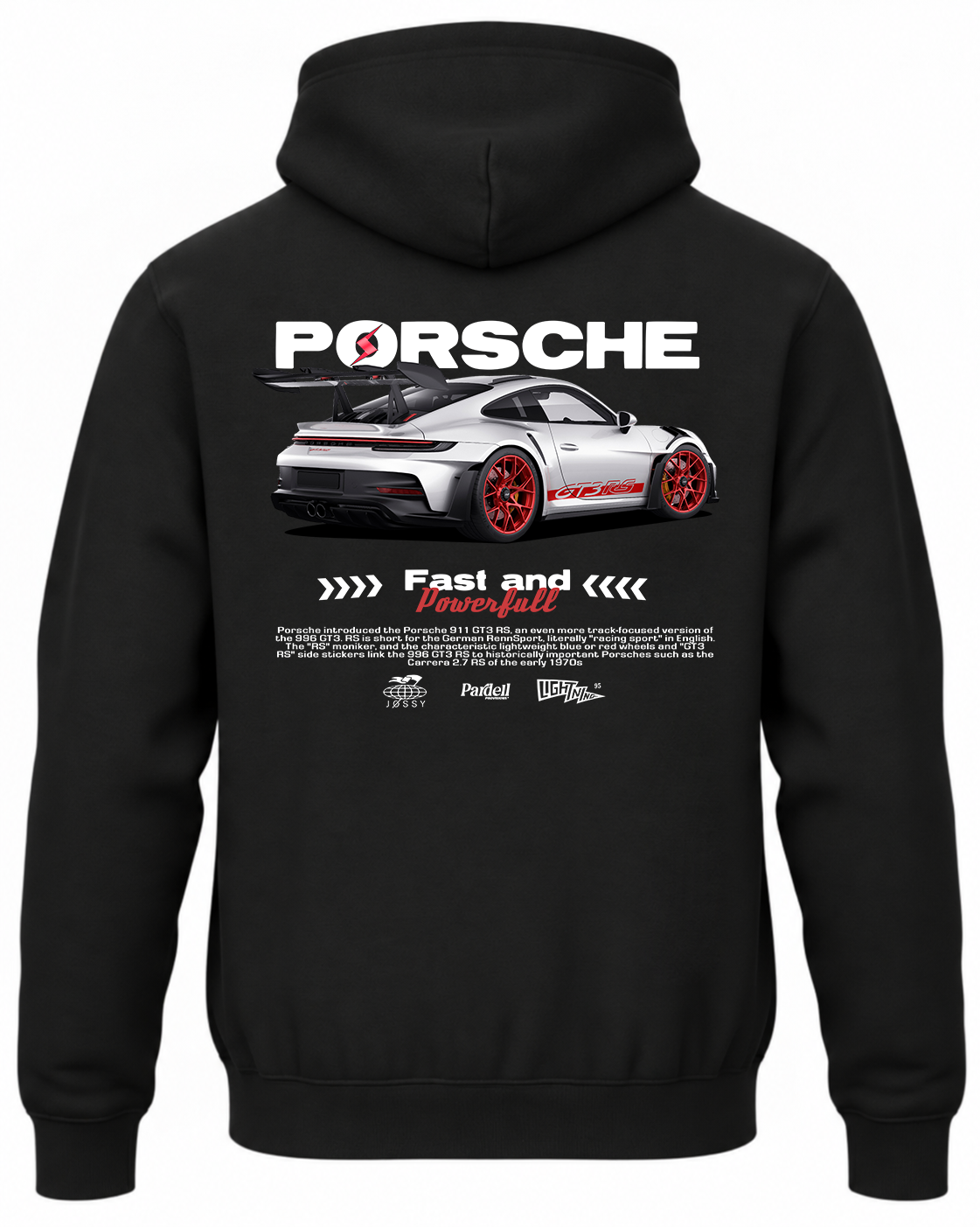 Czarna bluza z kapturem z nadrukiem Porsche 911 2024 Fast
