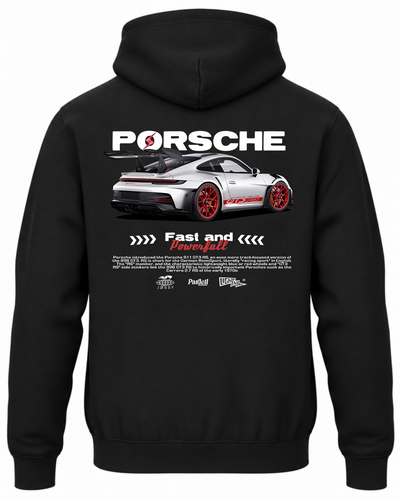 Czarna bluza z kapturem z nadrukiem Porsche 911 2024 Fast