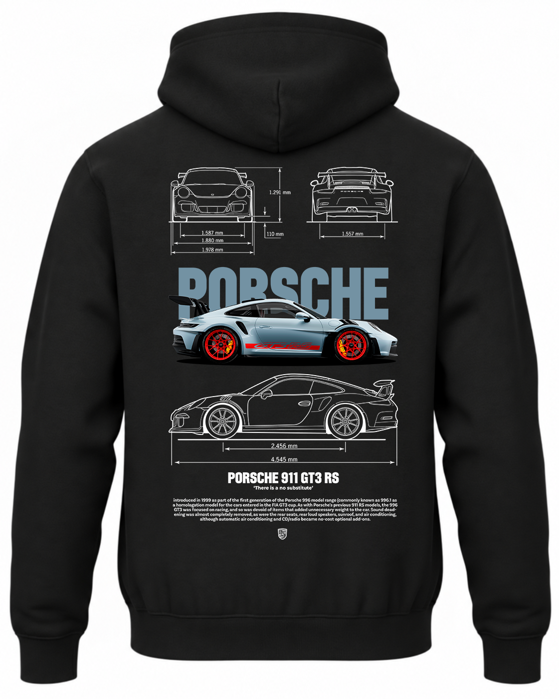 Czarna bluza z kapturem z nadrukiem Porsche 911 2024 – wzór 1