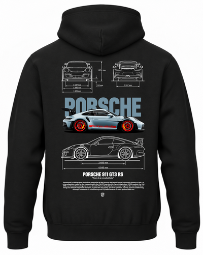 Czarna bluza z kapturem z nadrukiem Porsche 911 2024 – wzór 1