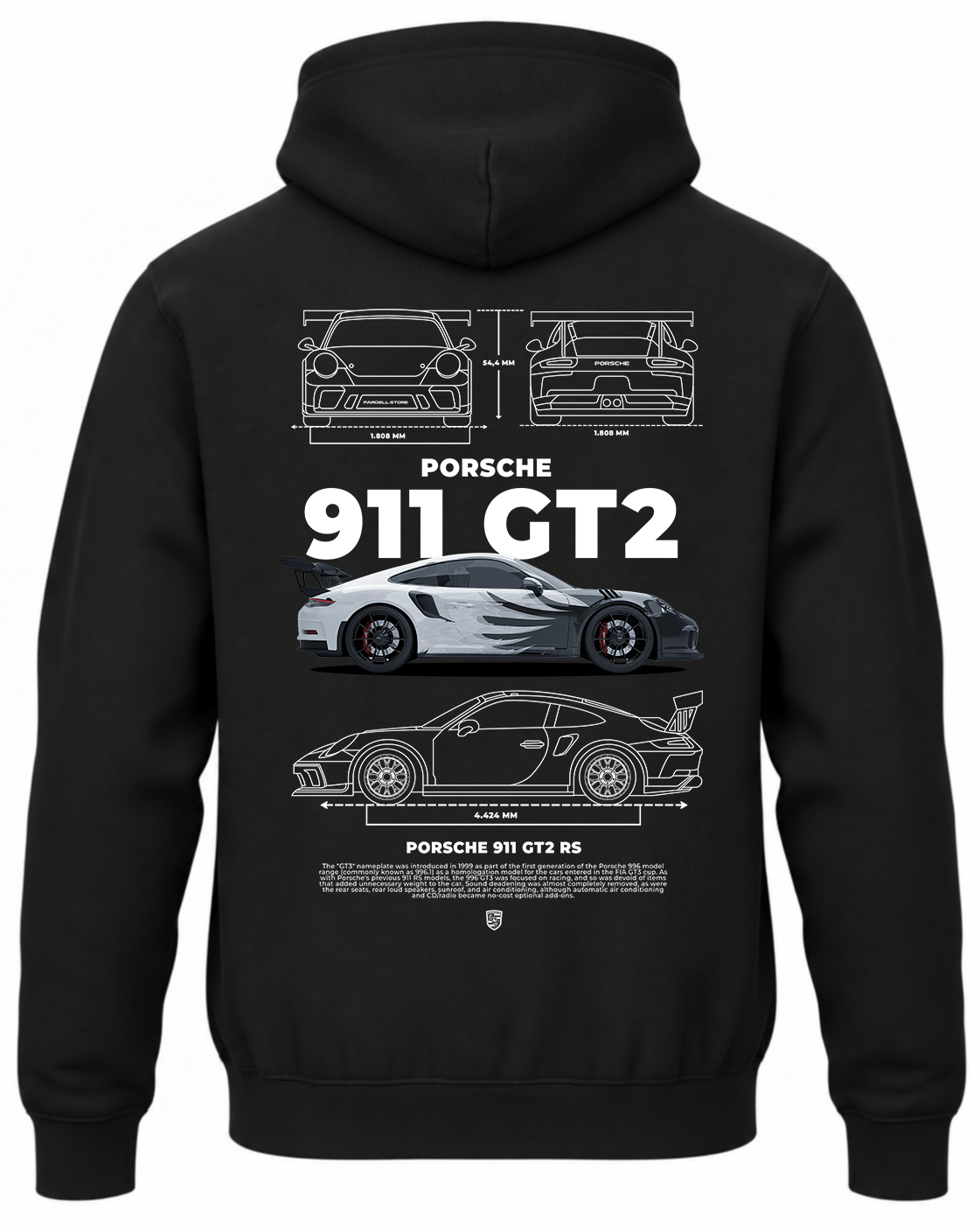 Czarna bluza z kapturem z nadrukiem Porsche 911 GT2 RS