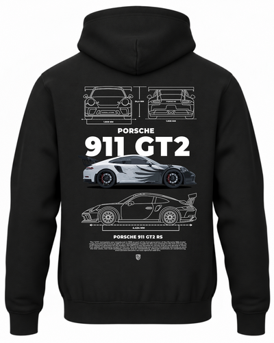 Czarna bluza z kapturem z nadrukiem Porsche 911 GT2 RS