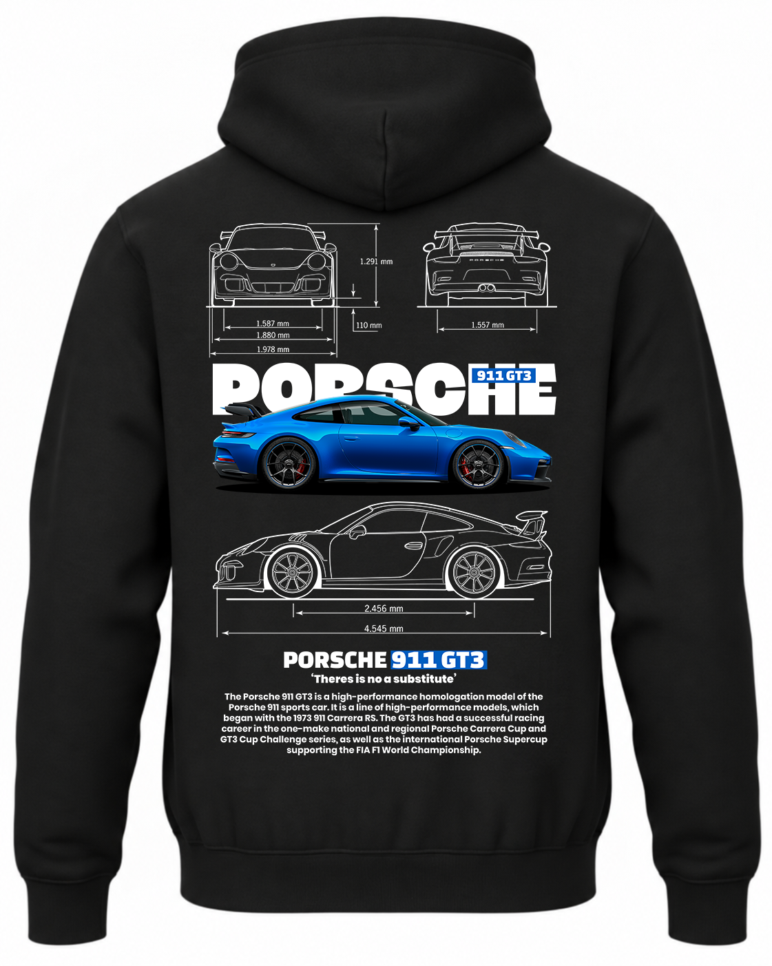 Czarna bluza z kapturem z nadrukiem Porsche 911 GT3