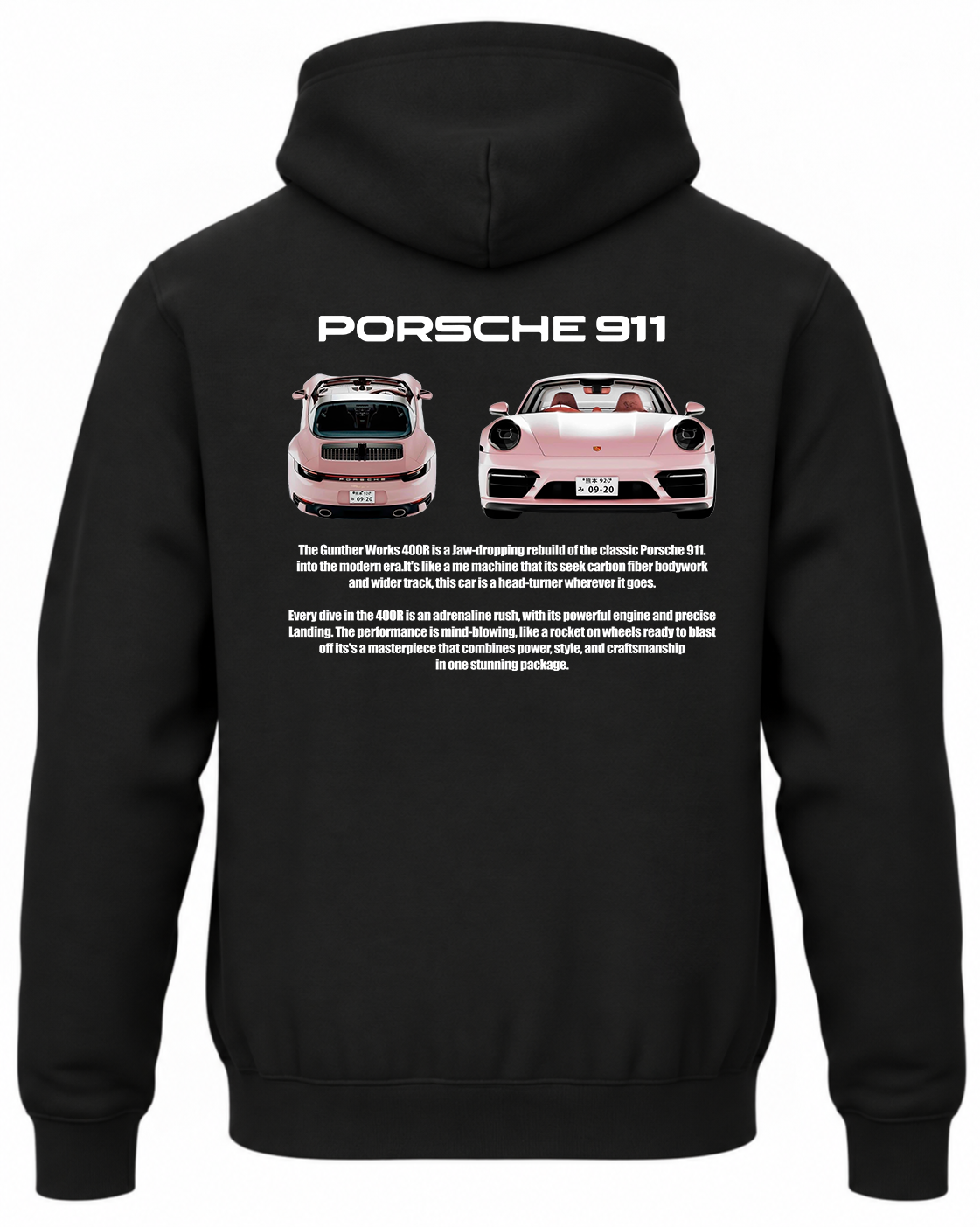 Czarna bluza z kapturem z nadrukiem Porsche 911 – różowy