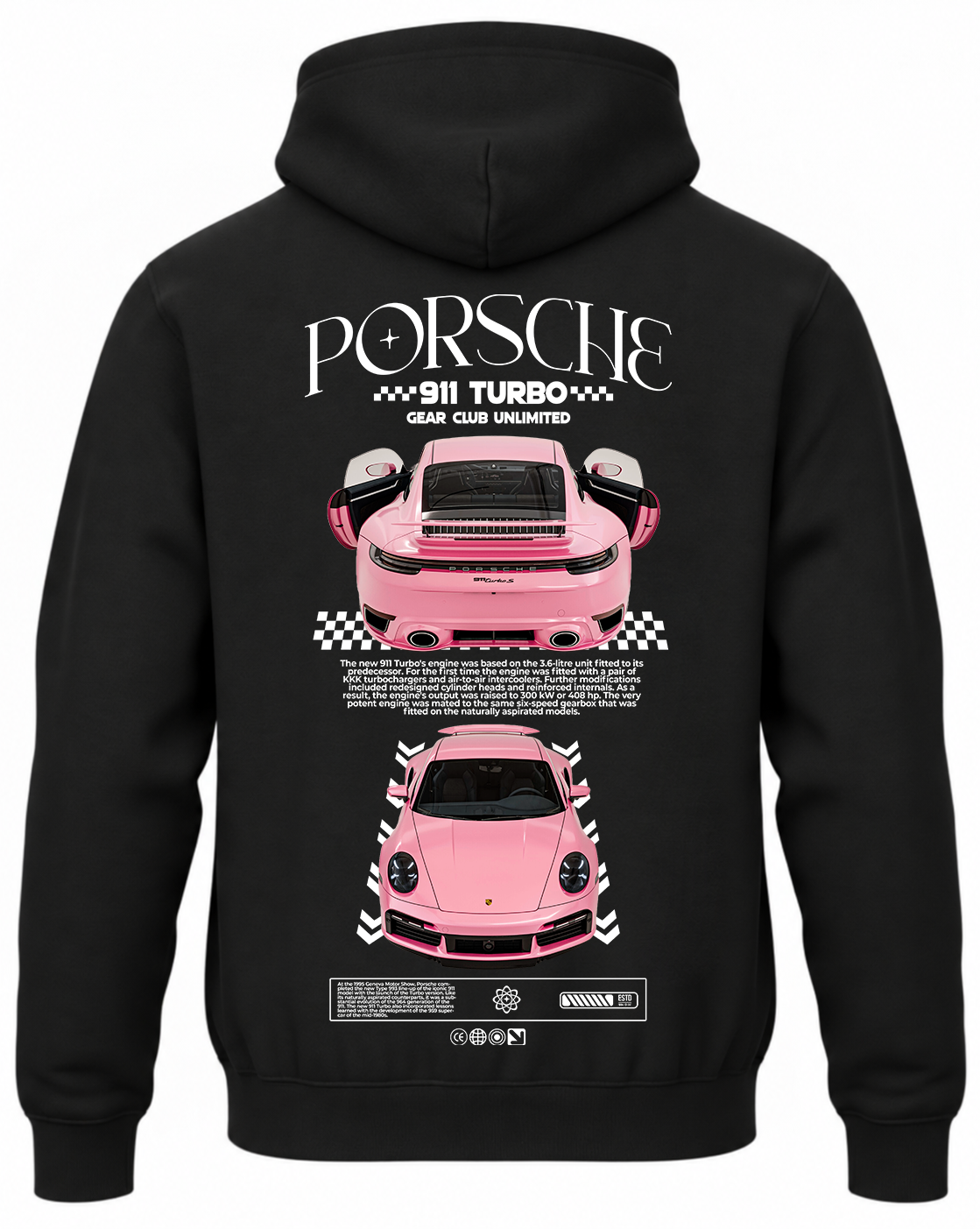 Czarna bluza z kapturem z nadrukiem Porsche 911 Turbo S