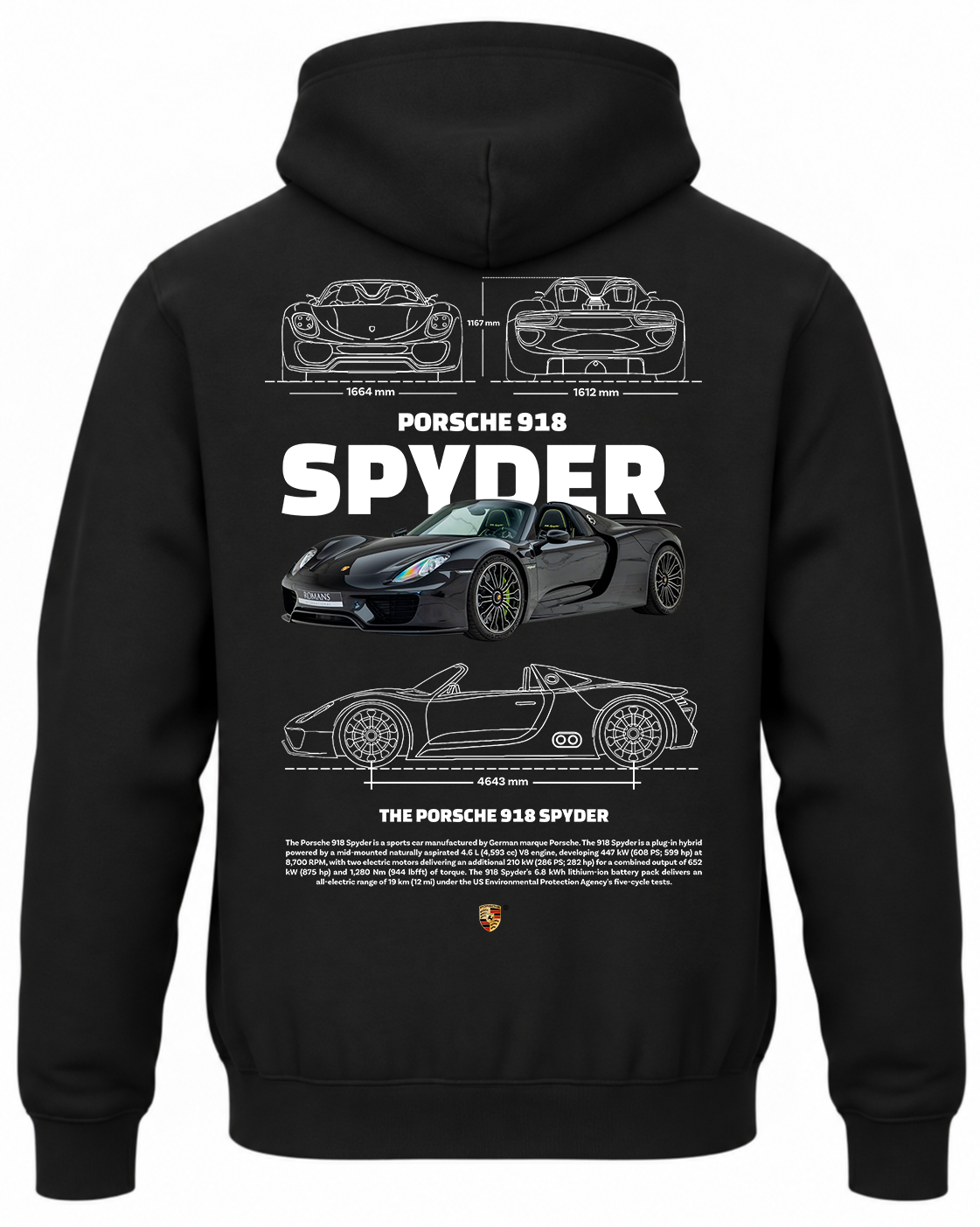 Czarna bluza z kapturem z nadrukiem Porsche 918 Spyder